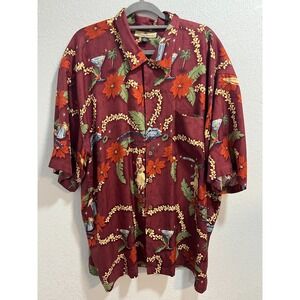 TOMMY BAHAMA Hawaiian Shirt Holiday Hula Girl Santa Size 2XL 100% Silk Men's XXL